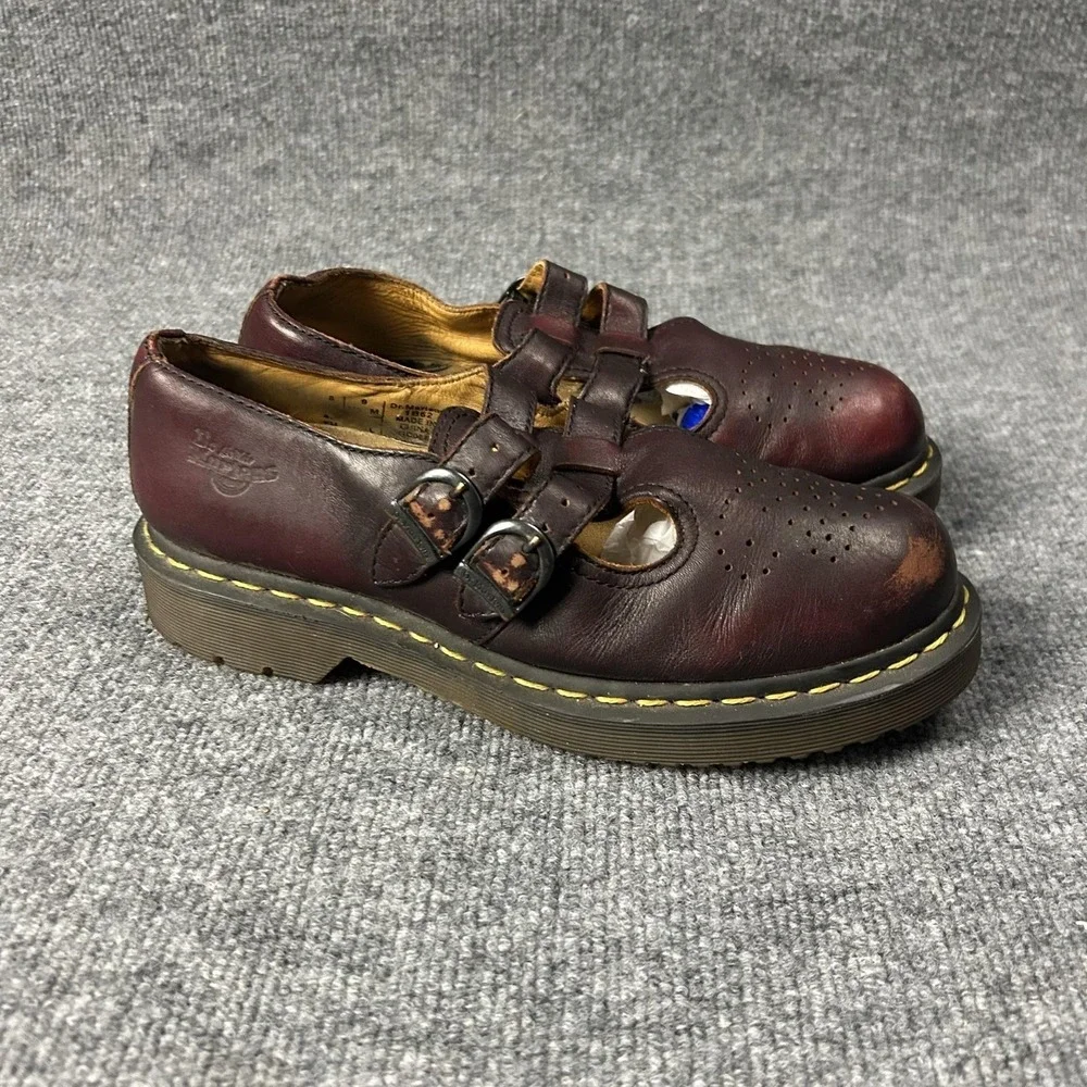Dr. Martens Shoes Mens Size 10 Red Leather Double Buckle Platform Mary Jane 1B62